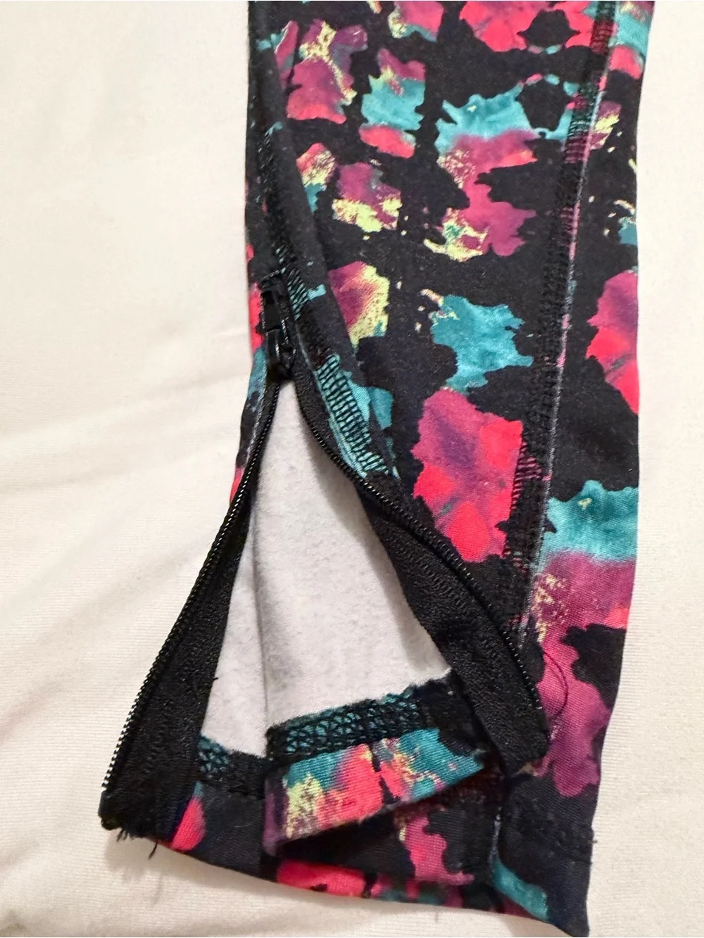 Energy Zone Kids Black Leggings with Teal Pink and Yellow Print